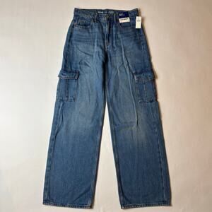 NWT Old Navy 0 Sky-Hi Wide Leg Extra High Baggy Jeans Denim Cargo Grunge Skater